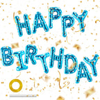 CANREVEL Happy Birthday Banner - 13 Pcs 16-Inch Foil Letter Balloons with 3D Blue Star