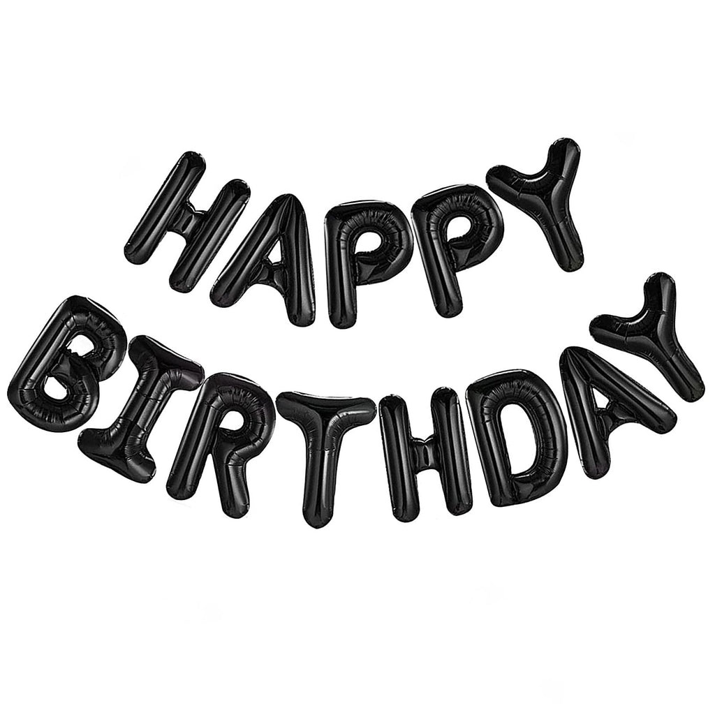 CANREVEL Happy Birthday Banner 16in Black Foil Letters - 13pc Party Decorations for Kids & Adults