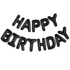CANREVEL Happy Birthday Banner 16in Black Foil Letters - 13pc Party Decorations for Kids & Adults