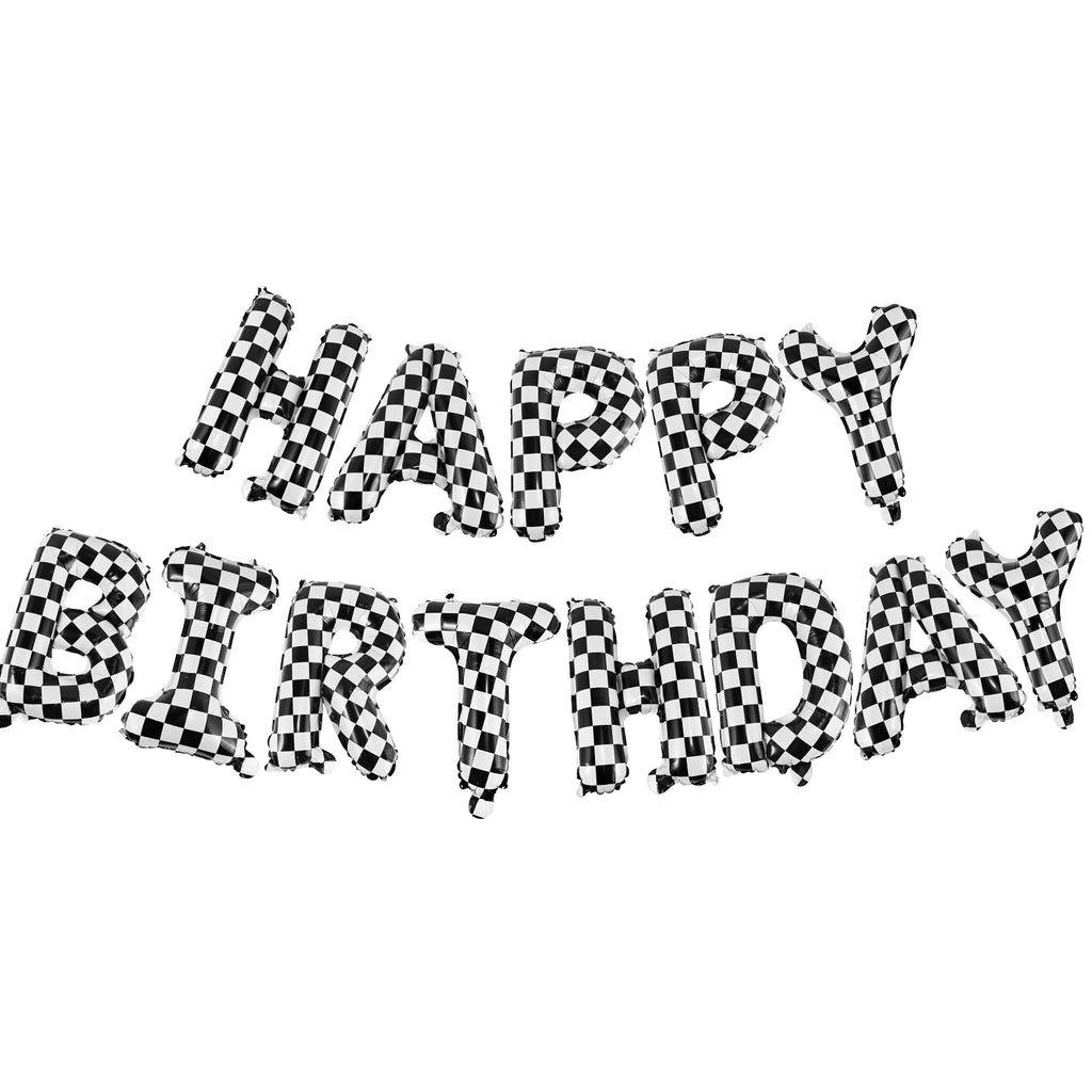 CANREVEL Happy Birthday Banner 13pc 16in Mylar Foil Letters — Racing Car Checkered Party Decor