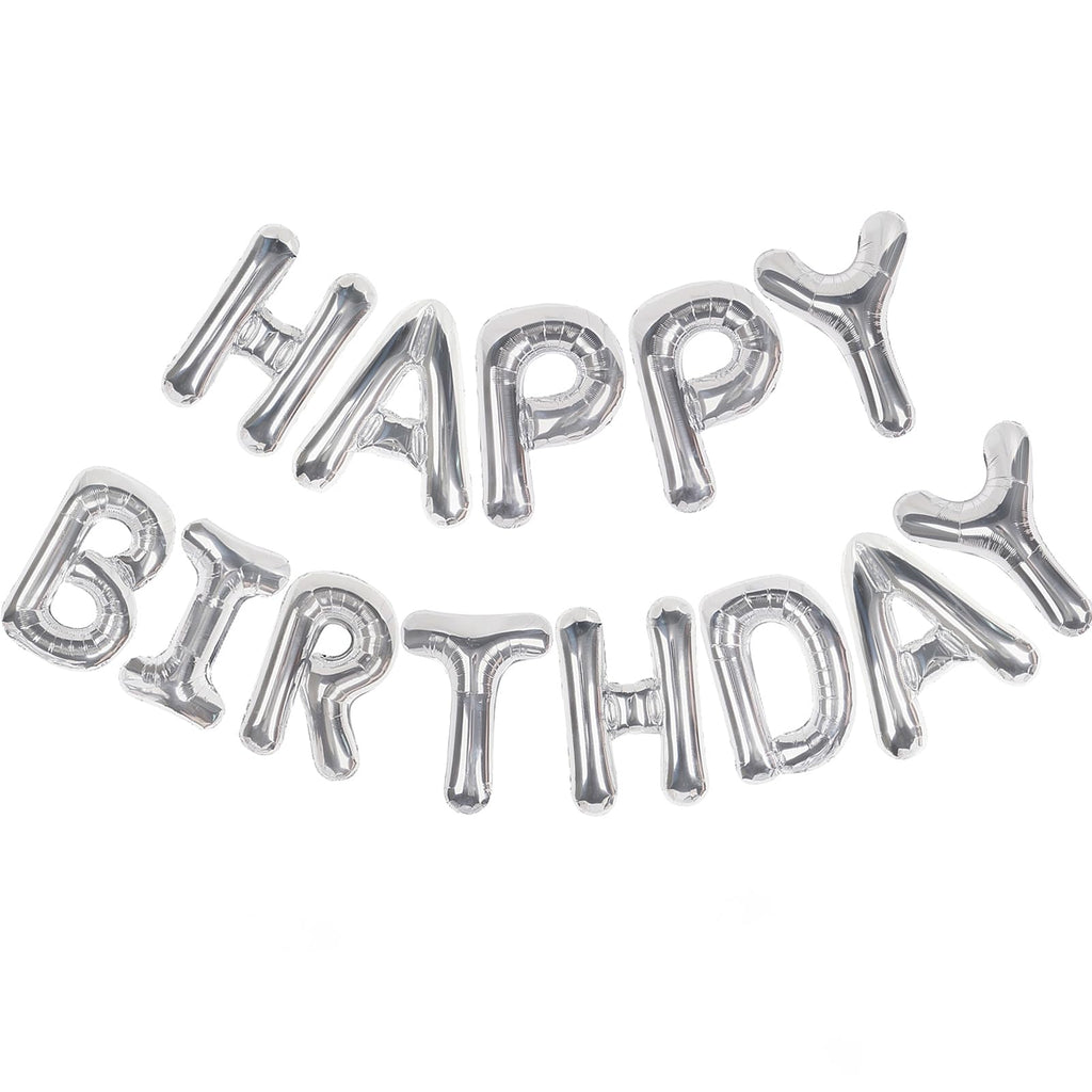 CANREVEL Happy Birthday Banner 13pc 16in Silver Foil Letters – Party Decor