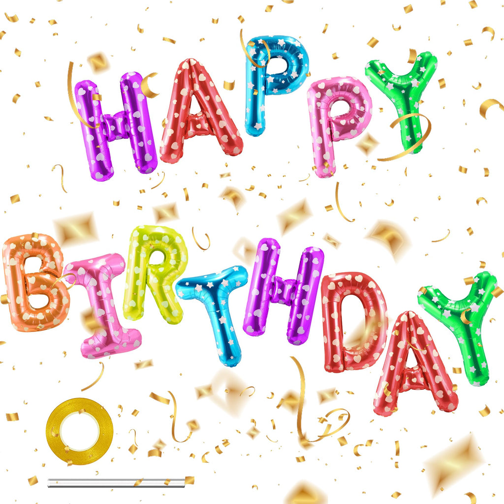 CANREVEL Happy Birthday Banner 13pcs – 16 Inch Mylar Foil Letters, 3D Multi-Color Party Decorations