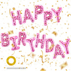 CANREVEL Happy Birthday Banner - 13pc 16-Inch Mylar Letter Balloons with 3D Pink Heart