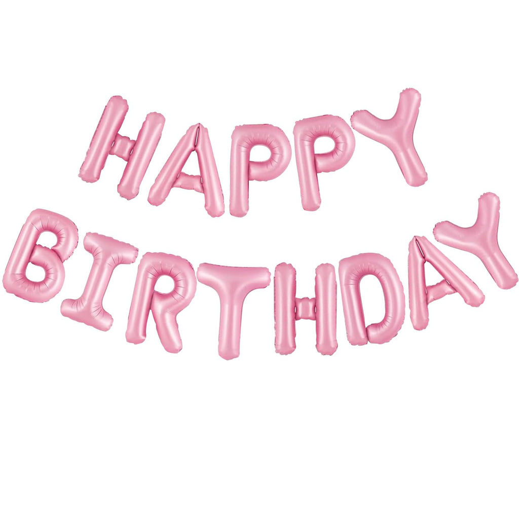 CANREVEL Happy Birthday Banner 16-Inch Pink Mylar Letters – 13-Piece Reusable Party Decor