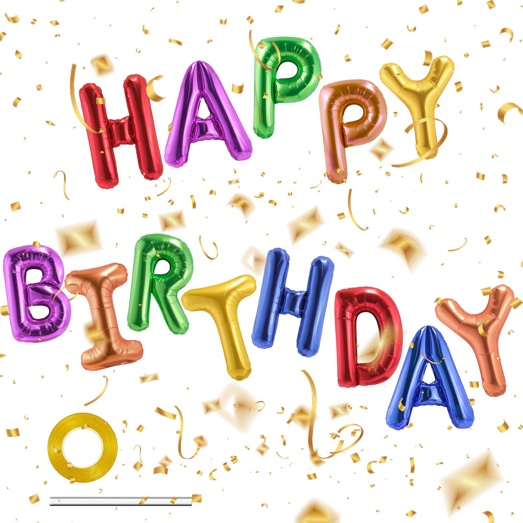 CANREVEL Happy Birthday Banner – 13 Pcs, 16-Inch Rainbow Mylar Letters, Birthday Party Decor