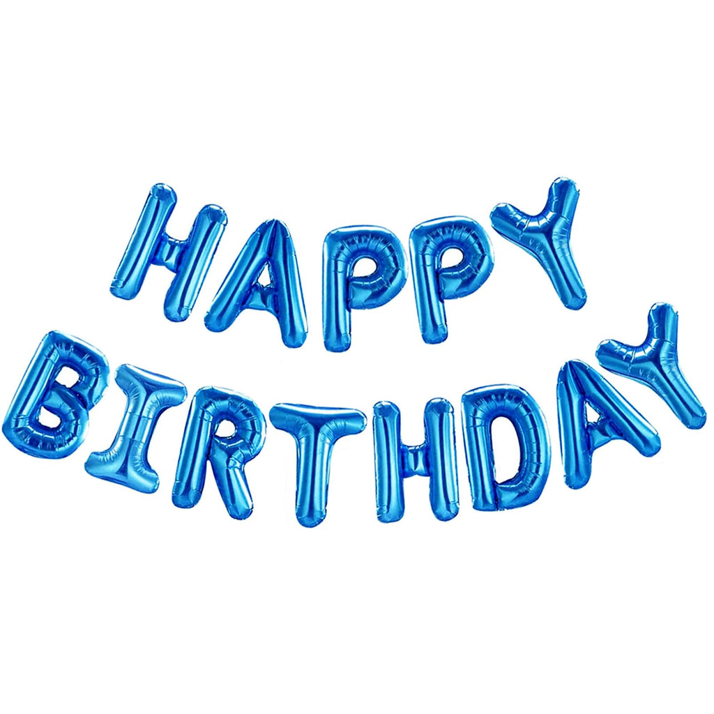 CANREVEL Happy Birthday Banner 13pcs - 16in Blue Mylar Foil Letters & Balloons