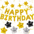 CANREVEL Happy Birthday Banner 13pc 16in Letters + 12 Gold Star Balloons – 3D Gold Party Decor