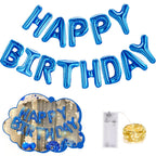 CANREVEL Happy Birthday Banner 13pc 16 Inch Mylar Letters with LED Lights Blue