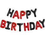 CANREVEL Happy Birthday Banner 13pc 16-Inch Foil Letters – 3D Black Red Birthday Party Decorations