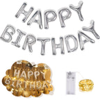 CANREVEL Happy Birthday Banner 13pcs – 16 inch Mylar Foil Letters with LED Lights (3D Silver)