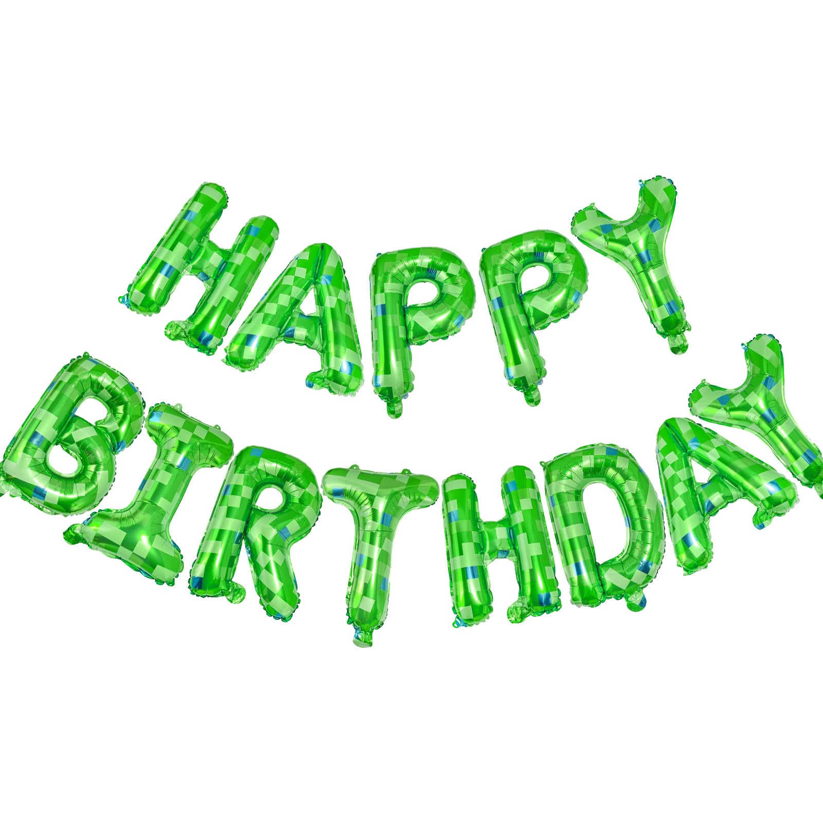 CANREVEL Happy Birthday Banner 13pc 16in Green Pixel Miner Theme – Party Decor for Kids and Adults