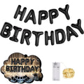 CANREVEL Happy Birthday Banner - 13pc 16-Inch Black Foil Letters with LED Lights