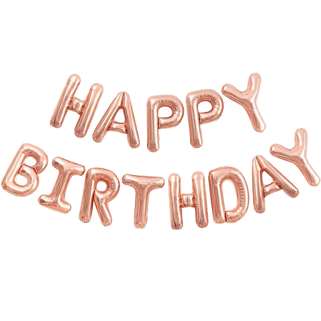 CANREVEL Happy Birthday Banner 13pc 16in Rose Gold Mylar Letters - Party Decor