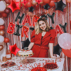 CANREVEL Happy Birthday Banner 13pc 16-Inch Foil Letters – 3D Black Red Birthday Party Decorations