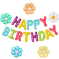CANREVEL Happy Birthday Banner 13pc – 16in 3D Macaron Foil Letters + 5 Flower Balloons