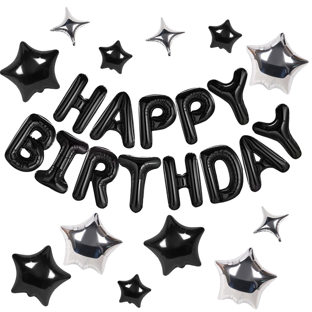 CANREVEL Happy Birthday Banner 13 Letters + 12 Balloons – 16in Black 3D Party Decorations