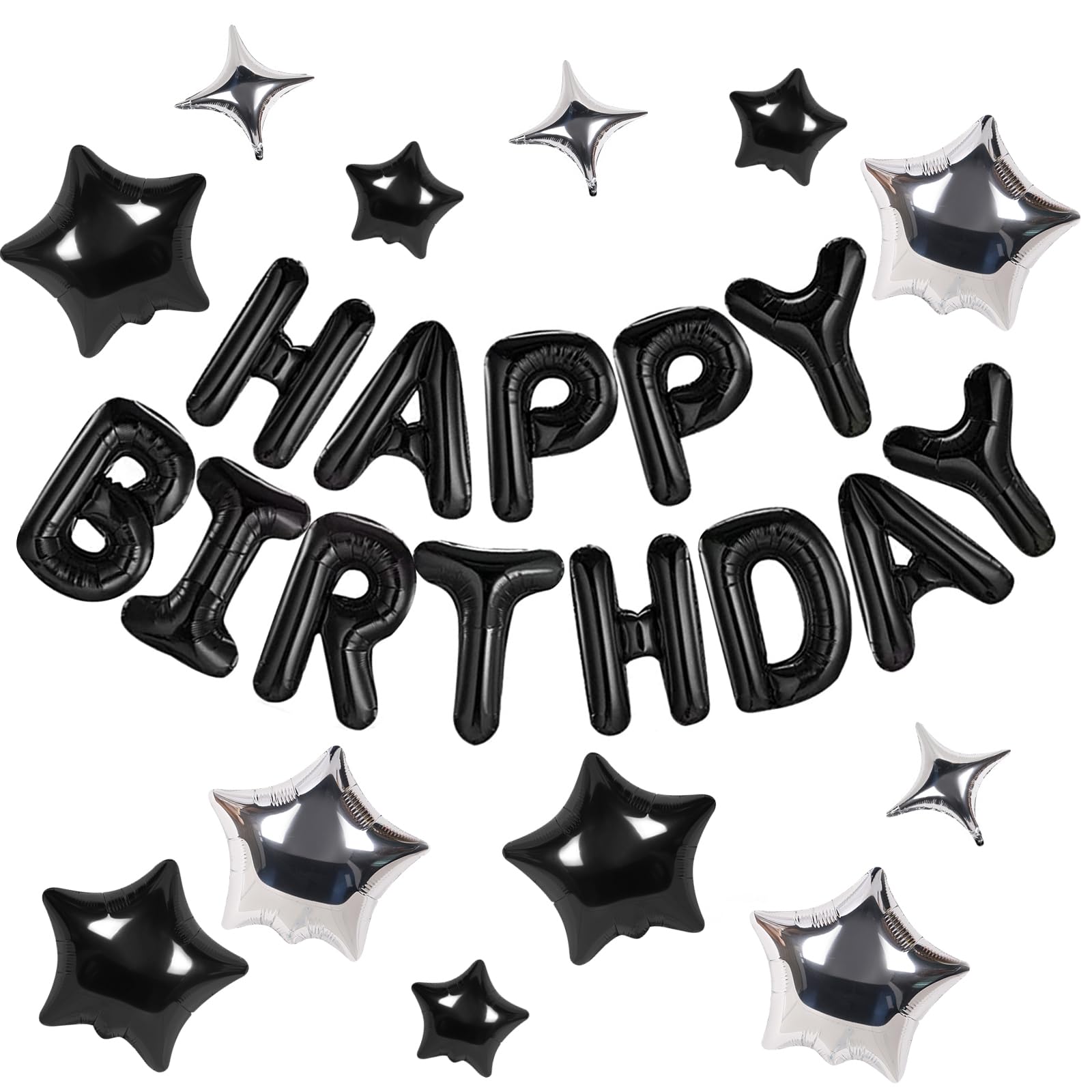 CANREVEL Happy Birthday Banner 13 Letters + 12 Balloons – 16in Black 3D Party Decorations