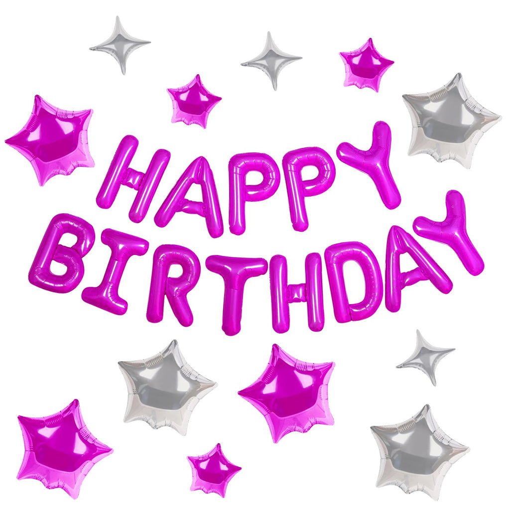 CANREVEL Happy Birthday Banner 13pc, 16in Letters + 12 Star Balloons – Party Decor