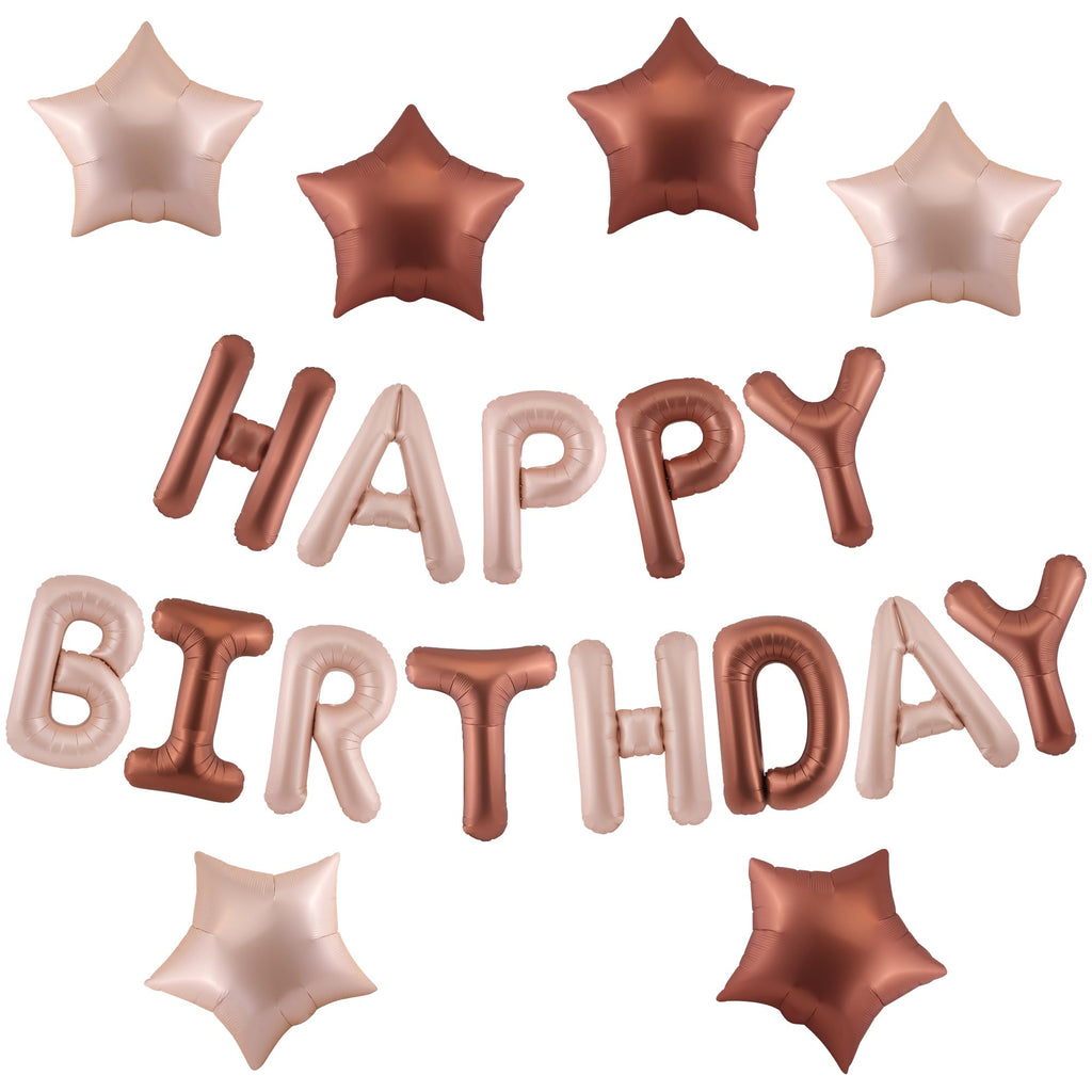 CANREVEL Happy Birthday Banner 16inch Letters with Star Balloons – Caramel Birthday Party Decor Kit