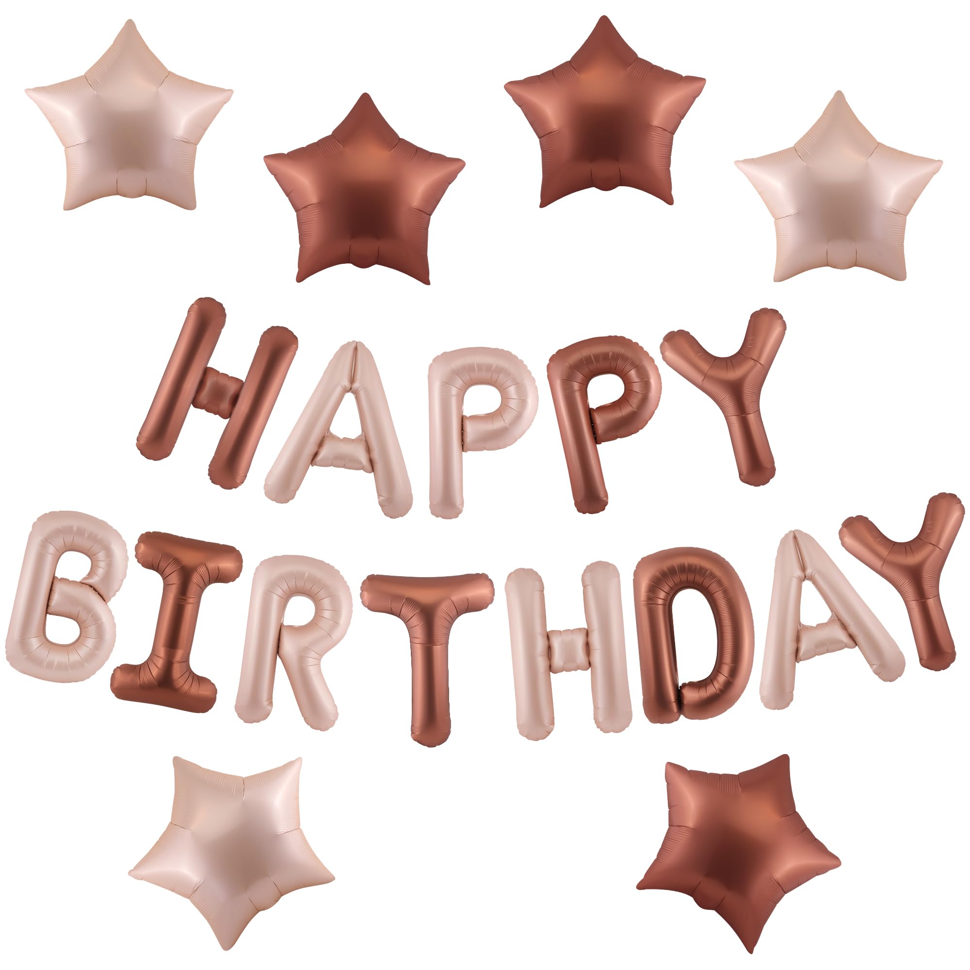 CANREVEL Happy Birthday Banner 16inch Letters with Star Balloons – Caramel Birthday Party Decor Kit