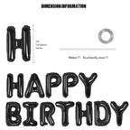 CANREVEL Happy Birthday Banner 16in Black Foil Letters - 13pc Party Decorations for Kids & Adults