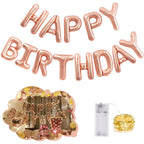 CANREVEL Happy Birthday Banner - 13pc 16-inch Rose Gold Foil Letters with LED Lights