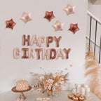 CANREVEL Happy Birthday Banner 16inch Letters with Star Balloons – Caramel Birthday Party Decor Kit