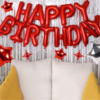 CANREVEL Happy Birthday Banner 16in Letters + 12 Red Star Balloons – 3D Red Party Decorations