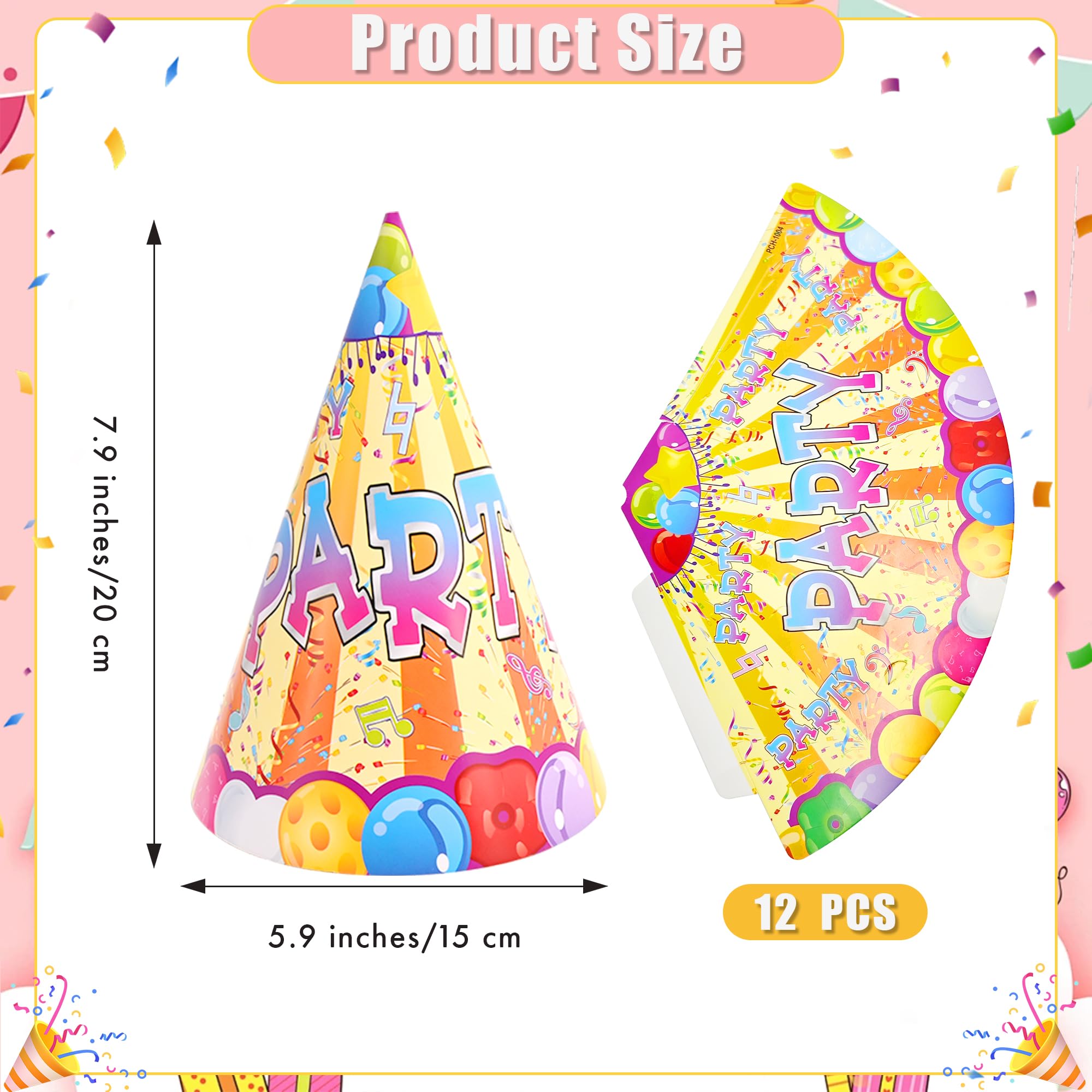 CANREVEL 12 PCS Party Hats for Adults | Cone Hat Set in 12 Designs