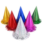 CANREVEL 12-Piece Holographic Party Hats for Adults – Cone Hats with Tinsel for Birthday Celebrations