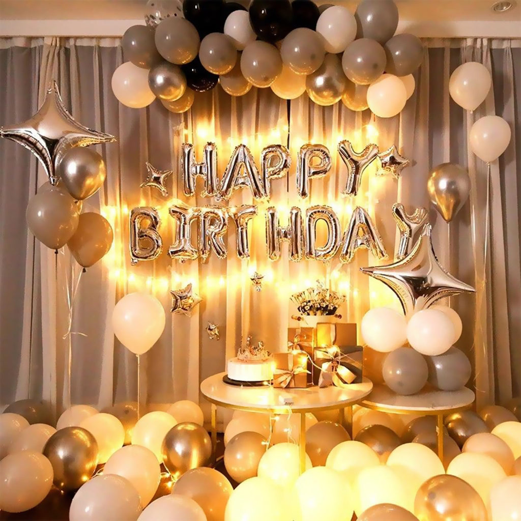 CANREVEL Happy Birthday Banner 13pcs – 16 inch Mylar Foil Letters with LED Lights (3D Silver)