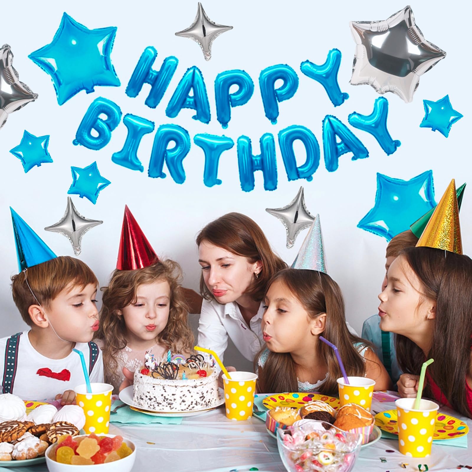 CANREVEL Happy Birthday Banner 13 Letters + 12 Balloons - 16in Mylar Birthday Decor