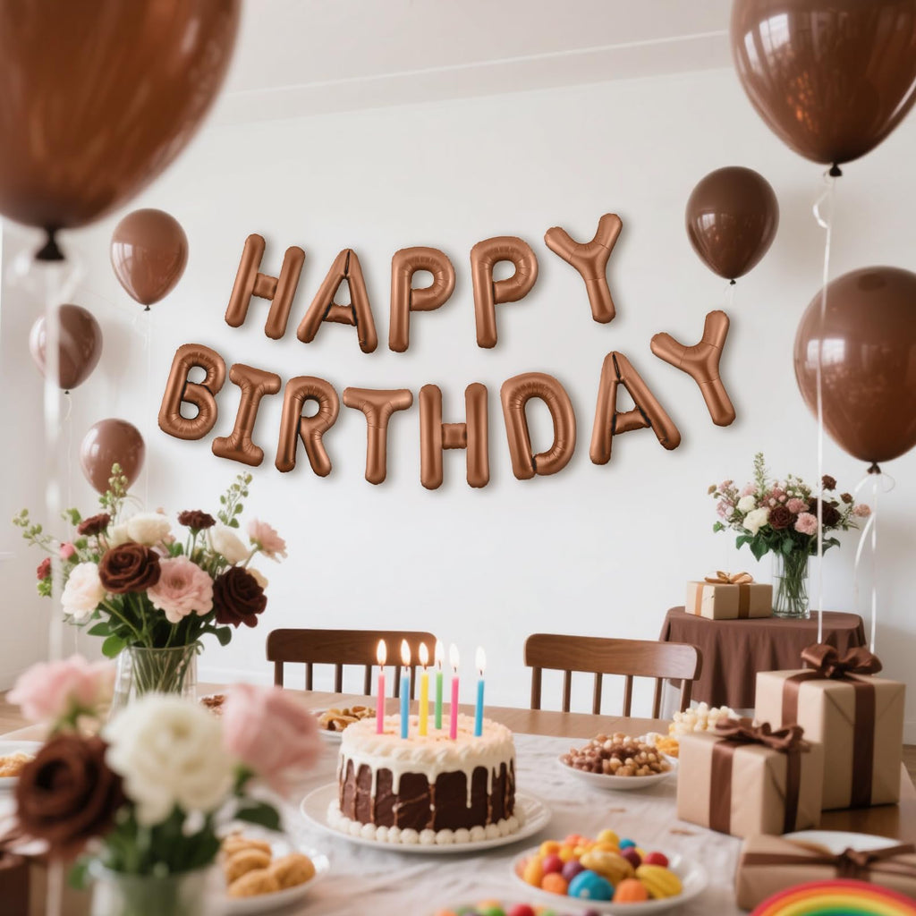 CANREVEL Happy Birthday Banner 13pc 16-Inch Chocolate Foil Letters – 3D Party Decor