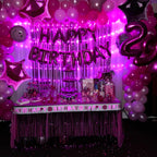 CANREVEL Happy Birthday Banner - 13pc, 16in Hot Pink Foil Letters + LED Lights