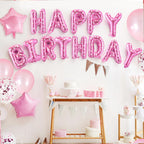 CANREVEL Happy Birthday Banner - 13pc 16-Inch Mylar Letter Balloons with 3D Pink Heart