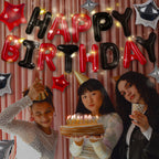 CANREVEL Happy Birthday Banner 13pcs 16 Inch Mylar Foil Letters with LED Lights – Black & Red Party Decor