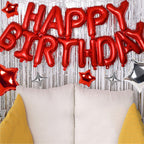 CANREVEL Happy Birthday Banner 13pcs - 16-Inch Red 3D Mylar Foil Letters & Balloons