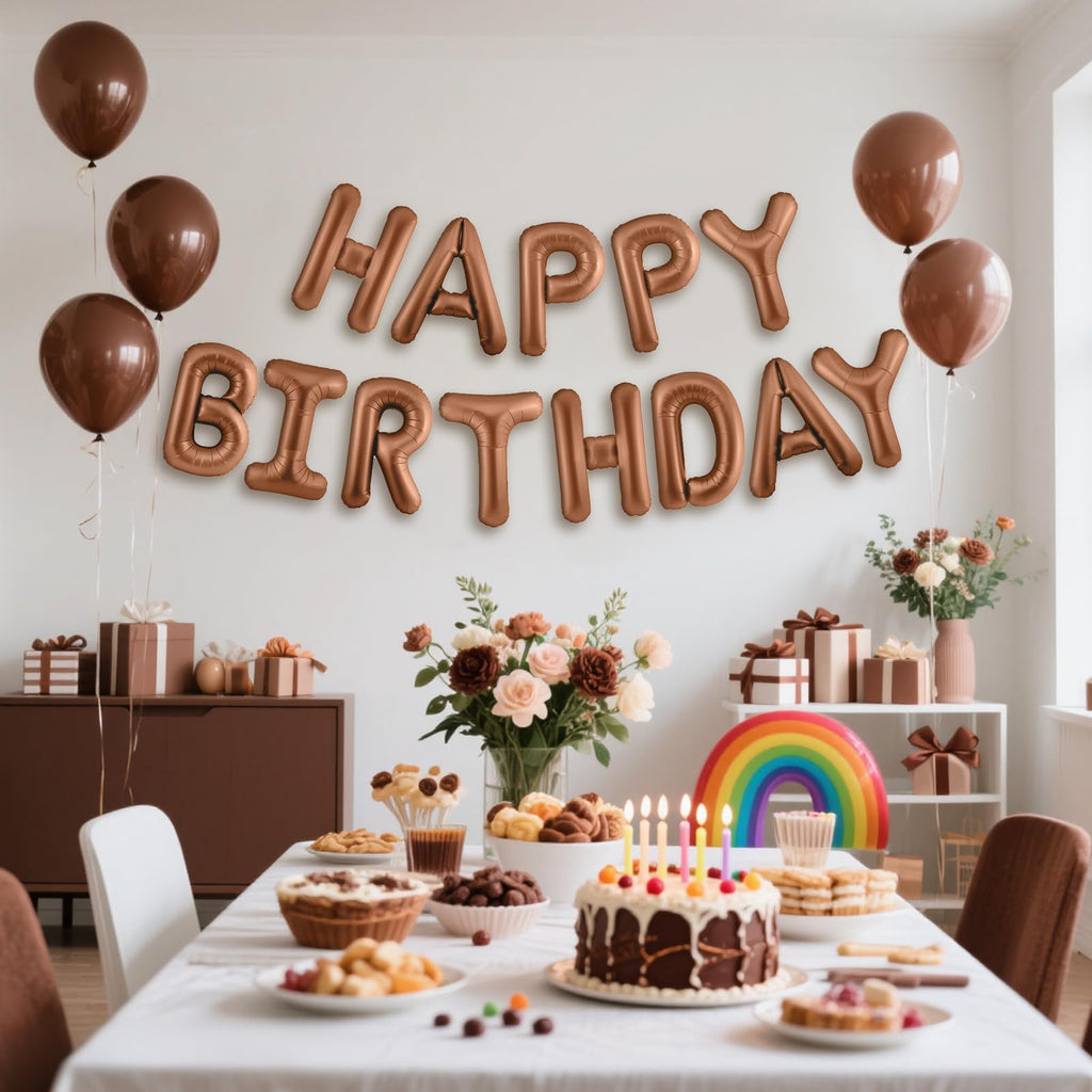 CANREVEL Happy Birthday Banner 13pc 16-Inch Chocolate Foil Letters – 3D Party Decor