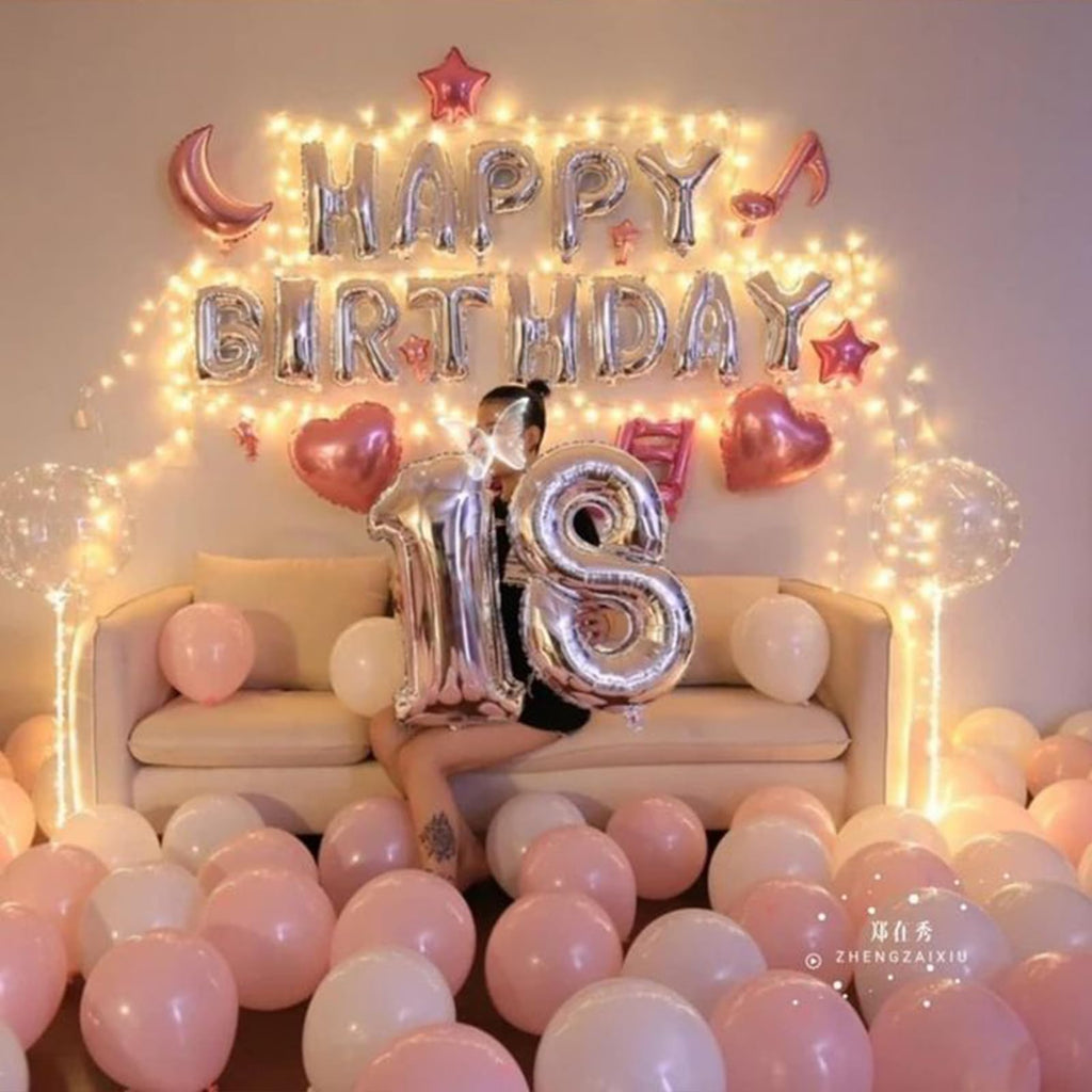 CANREVEL Happy Birthday Banner 13pcs – 16 inch Mylar Foil Letters with LED Lights (3D Silver)