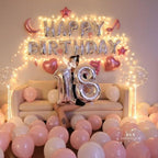 CANREVEL Happy Birthday Banner 13pcs – 16 inch Mylar Foil Letters with LED Lights (3D Silver)