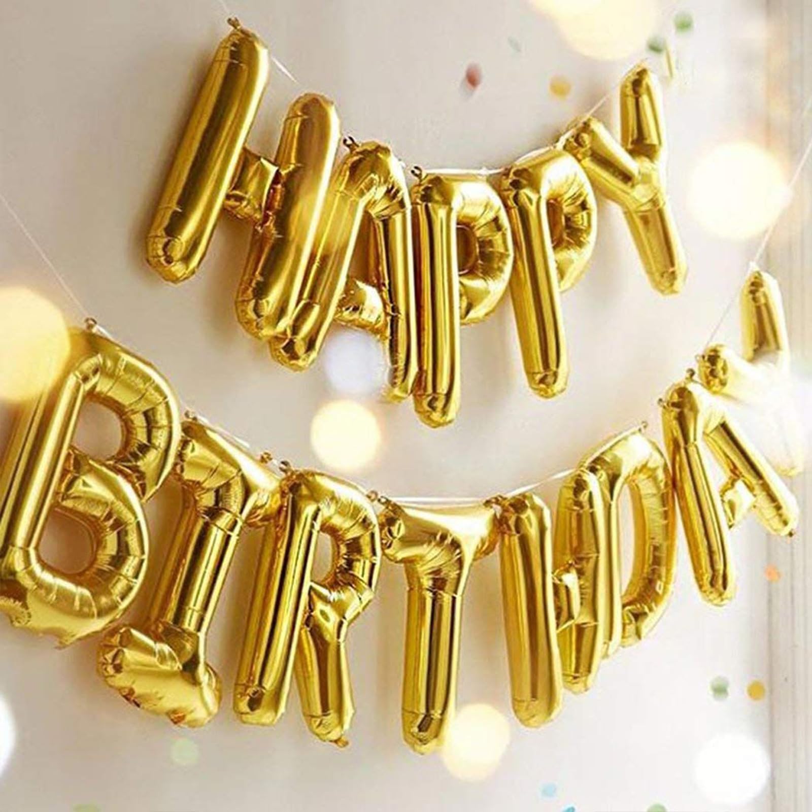 CANREVEL Happy Birthday Banner - 13pc 16in Gold Foil Letters with LED Lights