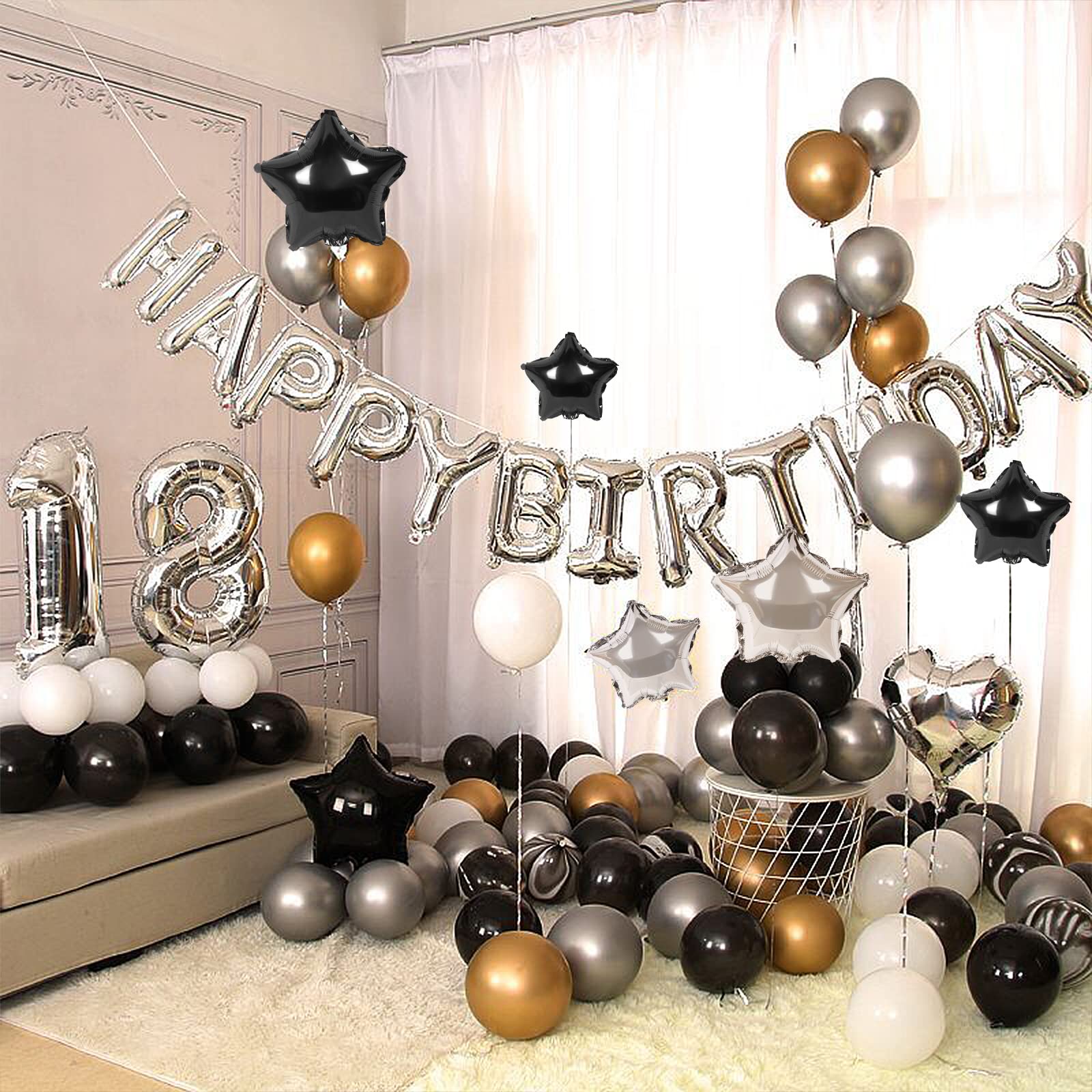 CANREVEL Happy Birthday Banner 13pc 16in Silver Foil Letters – Party Decor