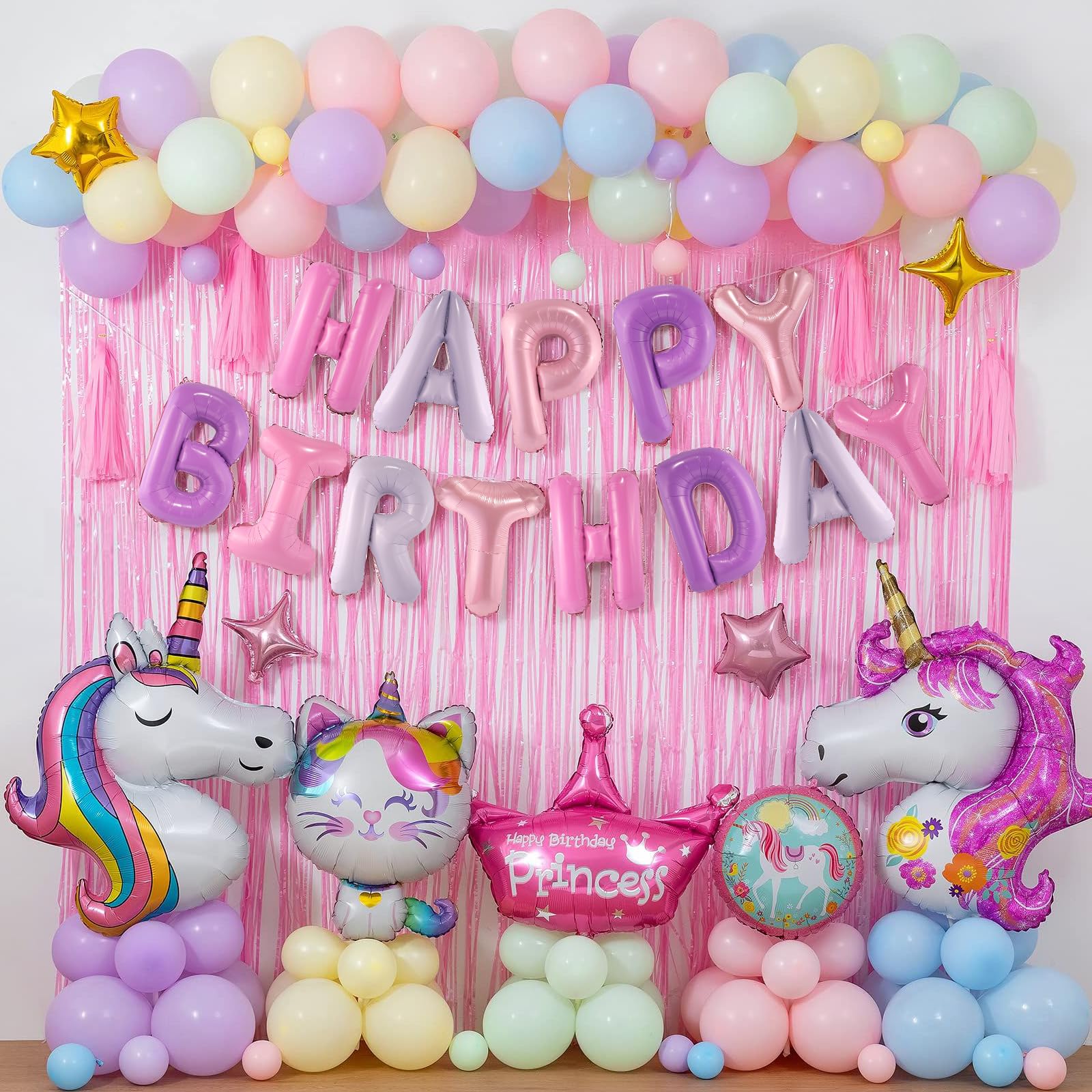 CANREVEL Happy Birthday Banner - 13pc 16in Mylar Foil Letters, Pink & Purple