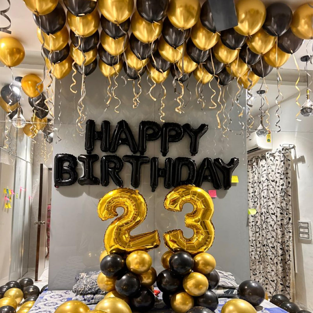 CANREVEL Happy Birthday Banner 13 Letters + 12 Balloons – 16in Black 3D Party Decorations