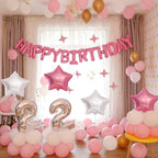 CANREVEL Happy Birthday Banner Set 13 Letters + 12 Pink Balloons – 16in Letters & 18in Star Decor