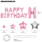 CANREVEL Happy Birthday Banner Set 13 Letters + 12 Pink Balloons – 16in Letters & 18in Star Decor
