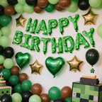 CANREVEL Happy Birthday Banner 13pc 16in Green Pixel Miner Theme – Party Decor for Kids and Adults