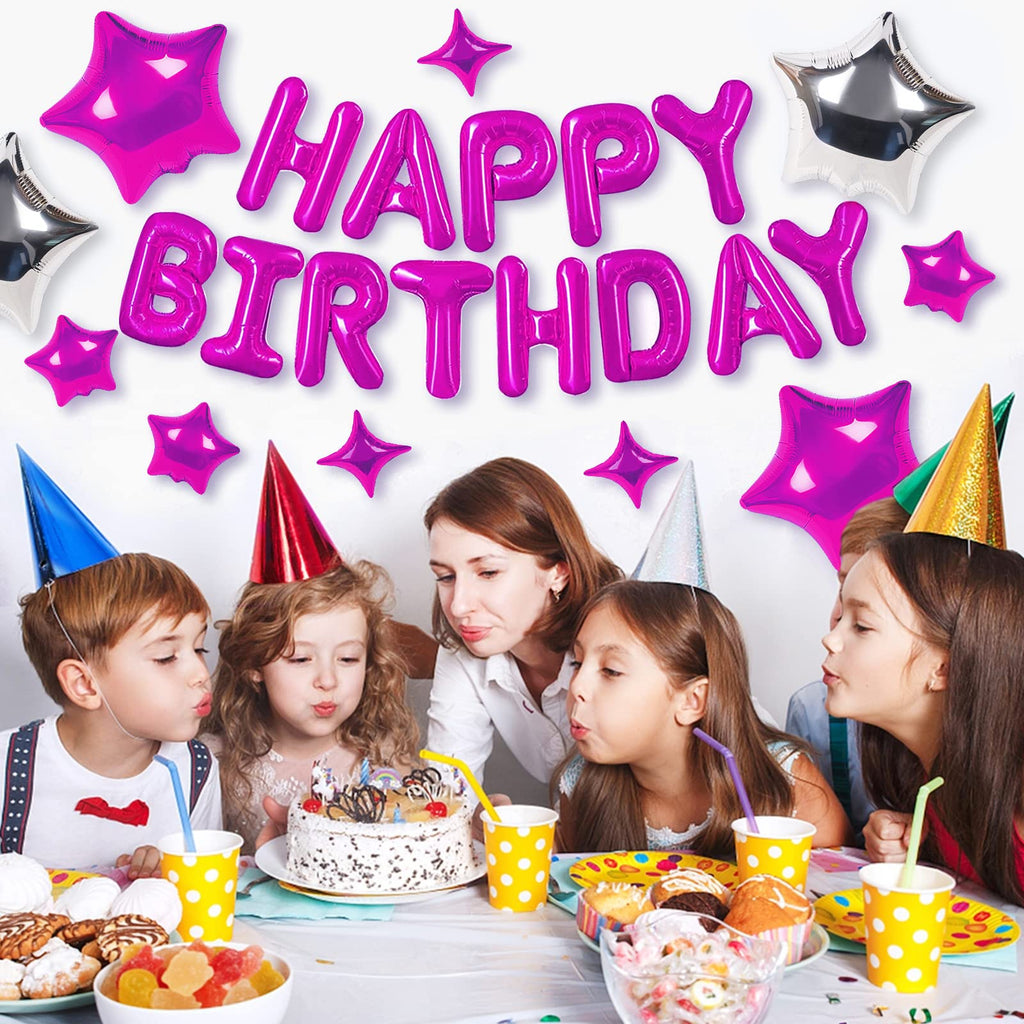 CANREVEL Happy Birthday Banner 13pc, 16in Letters + 12 Star Balloons – Party Decor
