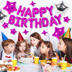 CANREVEL Happy Birthday Banner 13pc, 16in Letters + 12 Star Balloons – Party Decor