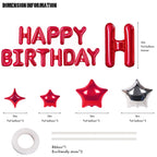 CANREVEL Happy Birthday Banner 16in Letters + 12 Red Star Balloons – 3D Red Party Decorations